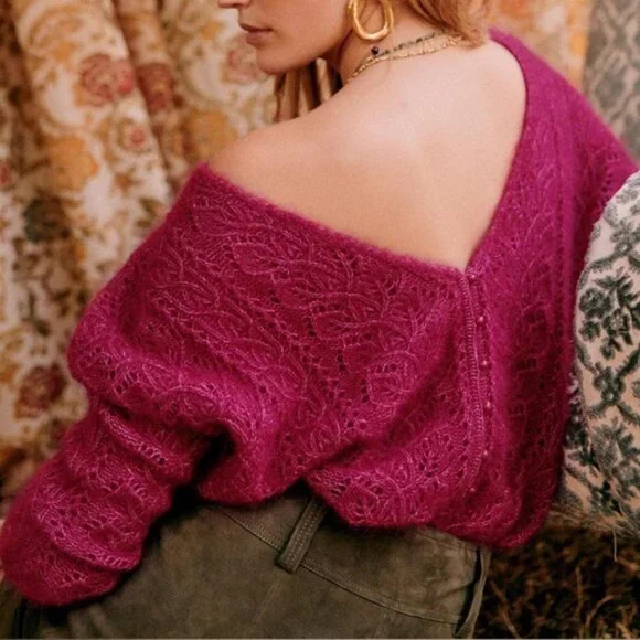 EUC Sezane Lison Cardigan M Pink Framboise French Knit Causal Wool/Kid Mohair - Picture 1 of 8